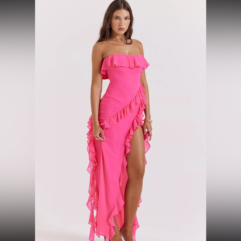 House Of Cb 'Sarina' Fuchsia Ruffle Maxi Dress/Size S-Us 4-6